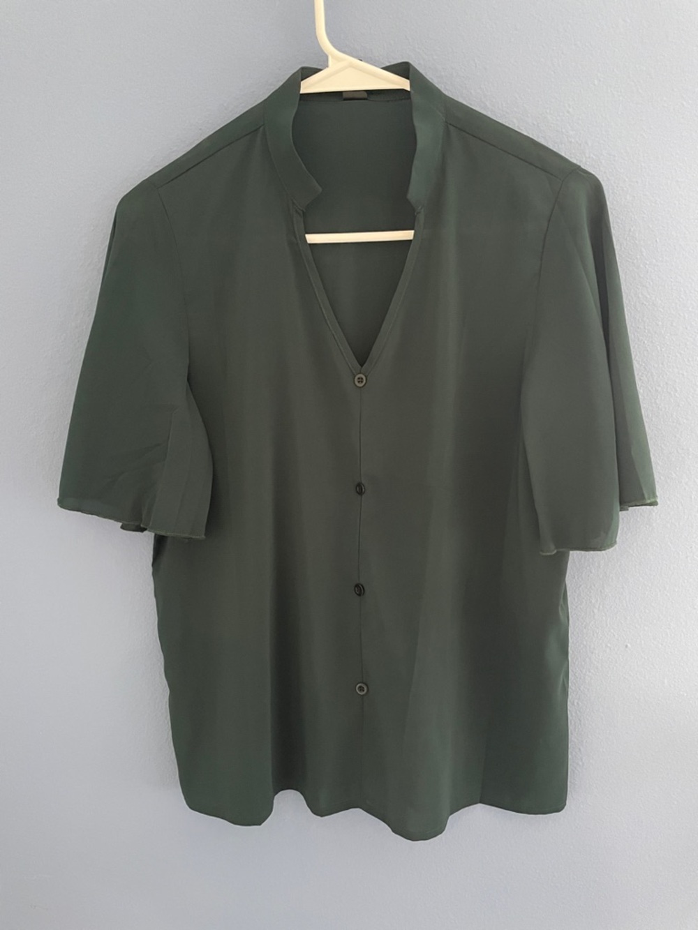 SHEIN Dark Green V-Neck Short Sleeve Blouse